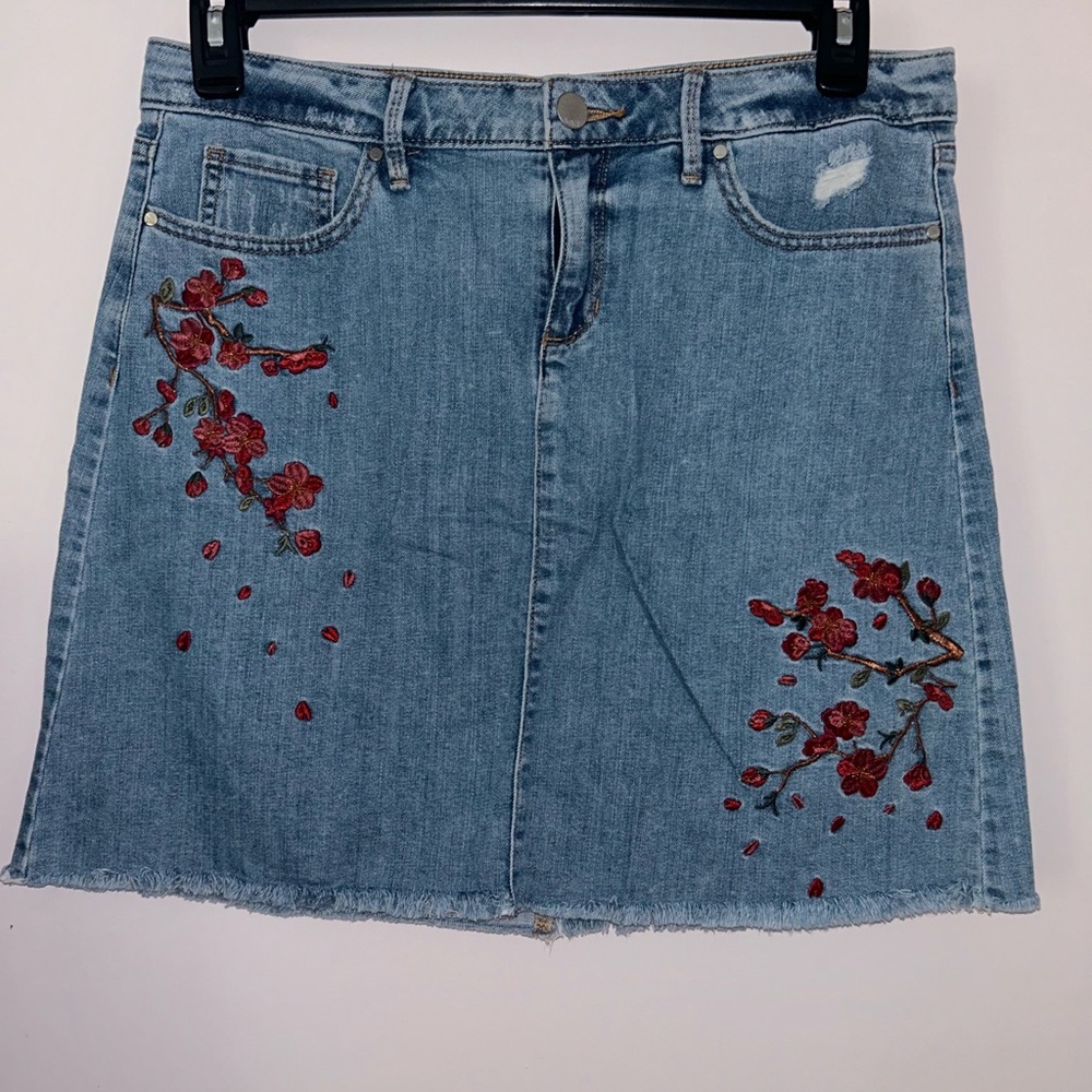 Embroidered Jean Skirt